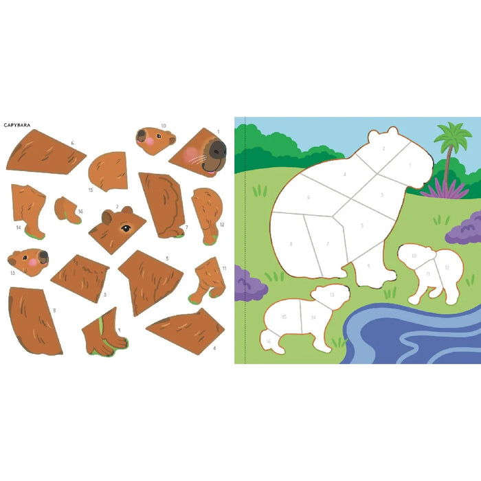 A colorful polar bear cutout puzzle with interlocking pieces depicting a polar bear in its natural habitat.