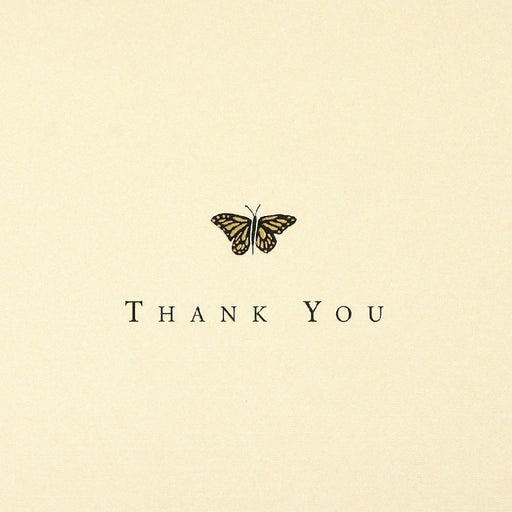 A collection of butterfly-themed thank you cards featuring colorful designs and elegant typography.