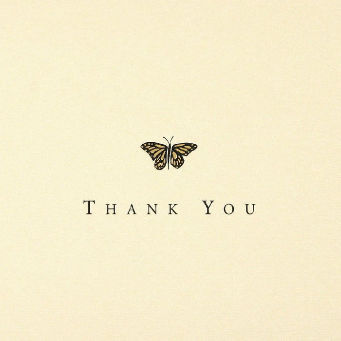 A collection of butterfly-themed thank you cards featuring colorful designs and elegant typography.
