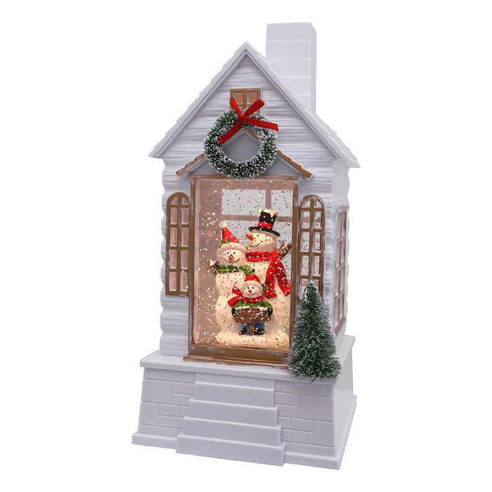 9.875" Snowman Family Village Glitter House - 9.875" Snowman Family Village Glitter House