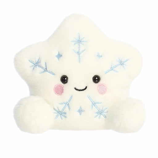 Plush cloud toy with snowflake decorations on a white background