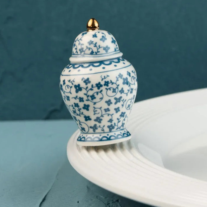 Mini ginger jar decorative accent for shelves, tabletops, mantels, and home displays.