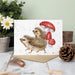 An illustrated card showing a hedgehog and a bright mushroom, capturing a delightful woodland scene.