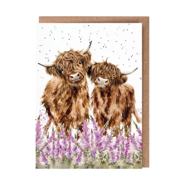 Wrendale Designs Gentle Giants Highland Cow greeting card featuring a charming illustrated Highland cow with a countryside-inspired design.