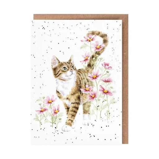 Wrendale Designs Harmony Cat Card featuring an illustrated cat surrounded by flowers on textured greeting card stock.
