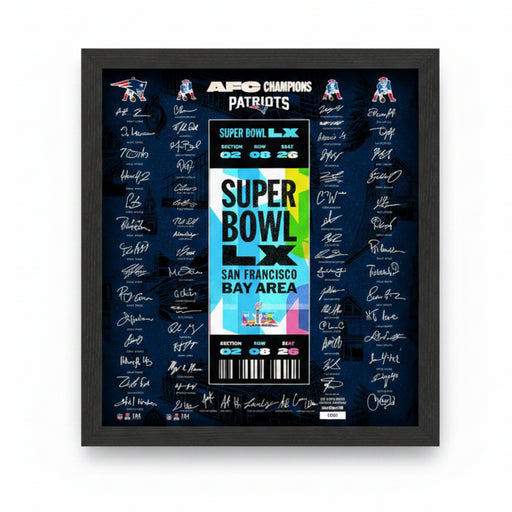 This New England Patriots 2026 AFC Champions Super Bowl LX Signature Ticket Frame is a premium collectible designed to celebrate the Patriots’ championship achievement. 