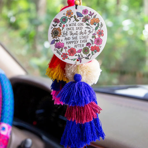 A Wise Girl Once Said car air freshener with a fun feminine message for vehicle décor.