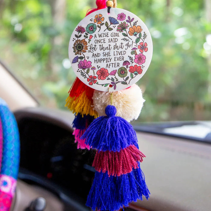 A Wise Girl Once Said car air freshener with a fun feminine message for vehicle décor.