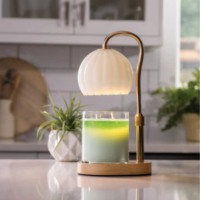 The Candle Warmers Lamp Milk Glass wax warmer fills your home with beautiful fragrance safely.