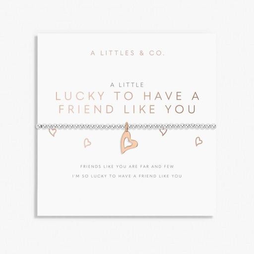 Necklace with heart pendants on a white card with text, featuring 'A Littles & Co.' brand.