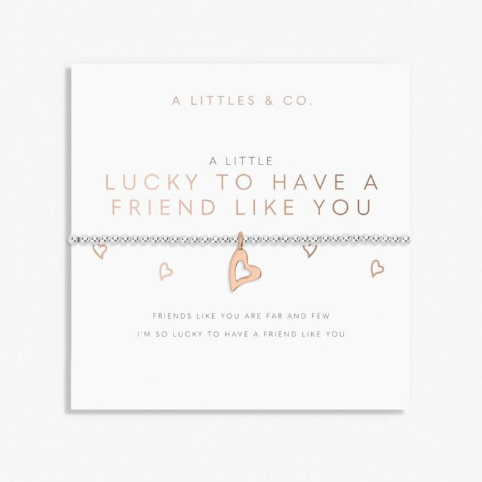 Necklace with heart pendants on a white card with text, featuring 'A Littles & Co.' brand.