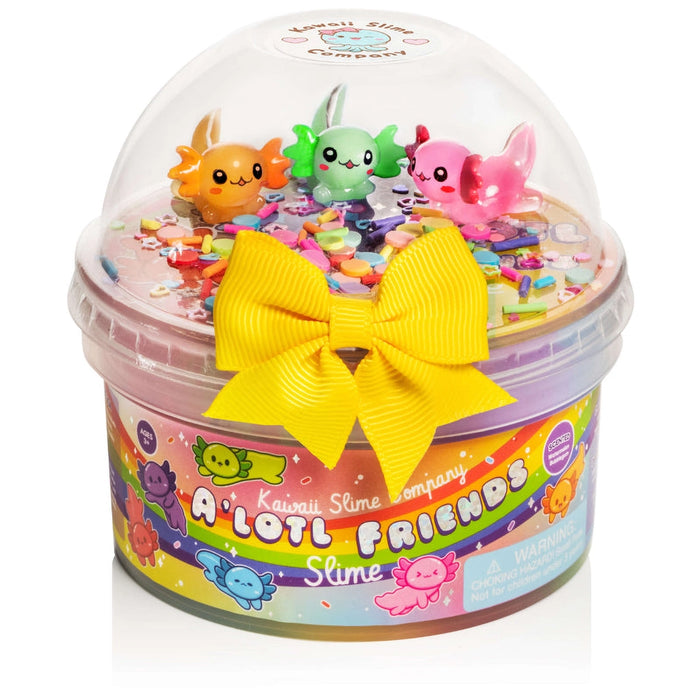 Slime set with small characters inside a container labeled 'A Lotl Friends' from the Kawaii Slime Company.