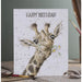  A festive birthday card showcasing a smiling giraffe adorned with a party hat, surrounded by colorful balloons and confetti.