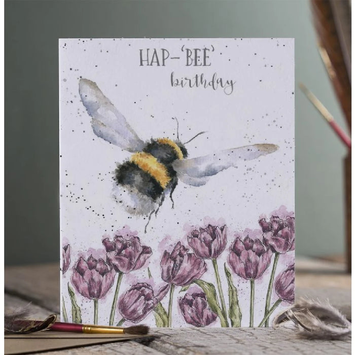 A playful birthday card design with a happy bee, colorful confetti, and a joyful message celebrating someone's birthday.