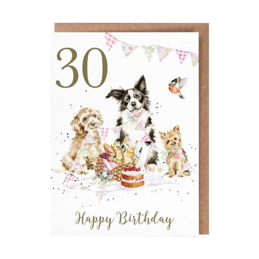 Wrendale Designs Birthday Pawty Dog 30th Birthday Card featuring a cheerful dog-themed illustration for a 30th birthday celebration.
