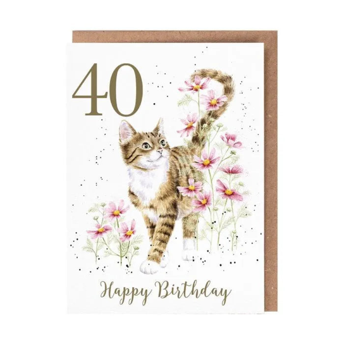 Wrendale Designs Harmony Cat 40th Birthday Card featuring a charming cat illustration for a special 40th birthday celebration.