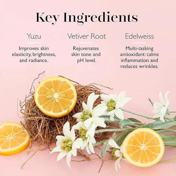 Key ingredients with lemon slices and flowers on a pink background