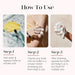 Instructions on how to use a buffer for cleansing with images and text.