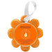 Orange bath sponge body wash infused buffer with a circular label featuring 'Spongelle' branding on a white background.