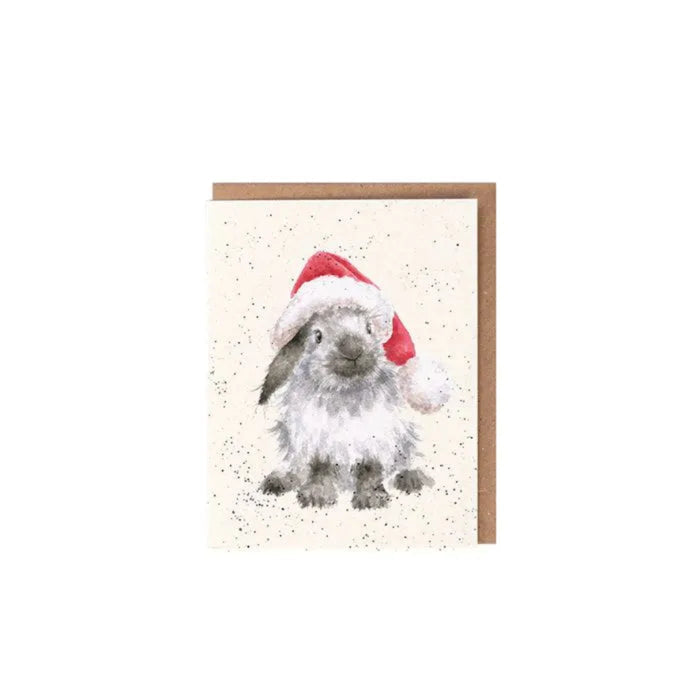 "Wrendale 'Ho Ho Ho!' gift enclosure card showing a little rabbit in a red festive hat"