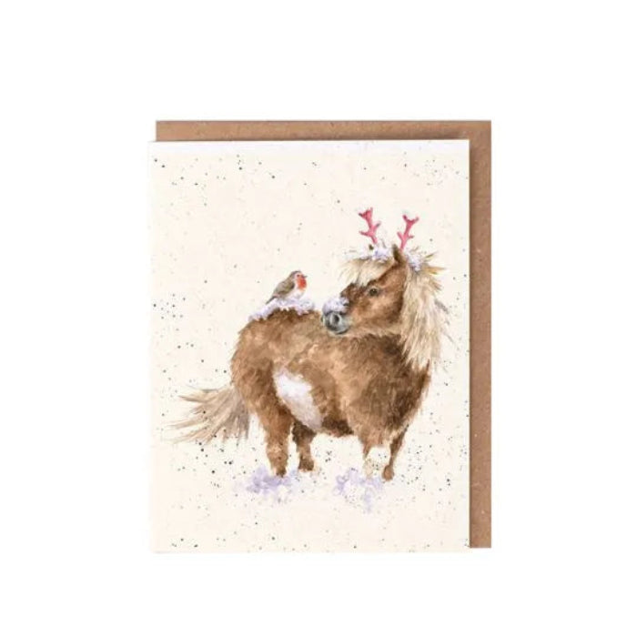 Wrendale One Horse Open Sleigh horse enclosure card featuring a charming pony illustration