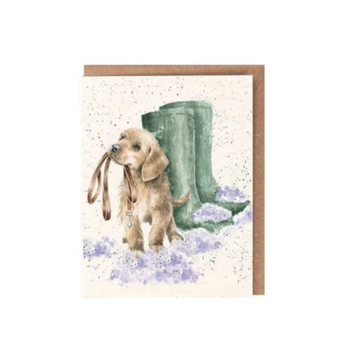 Wrendale The Winter Walk Labrador puppy Christmas enclosure card with recycled kraft envelope