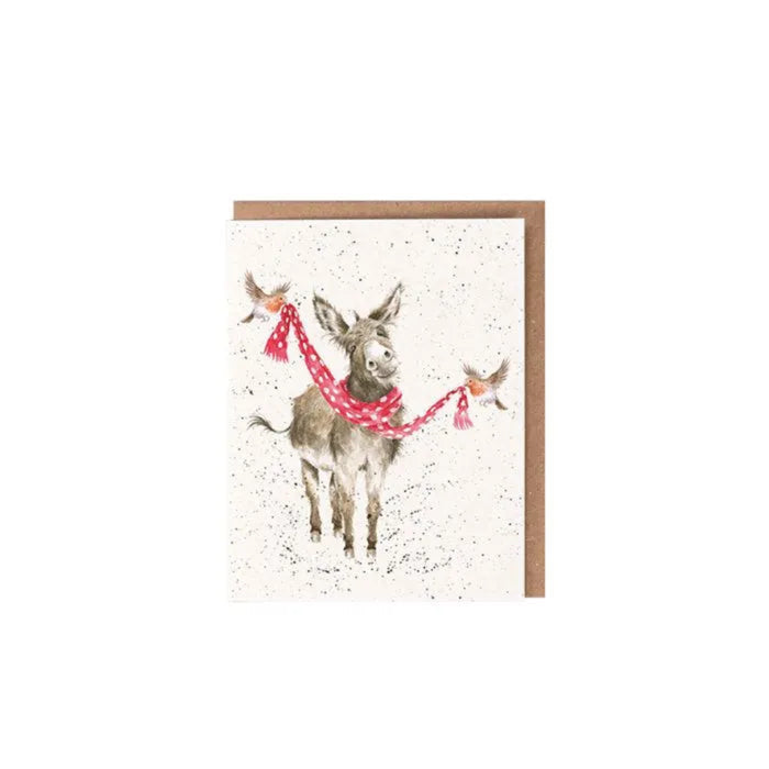 Wrendale Christmas Companions donkey Christmas enclosure card with recycled kraft envelope