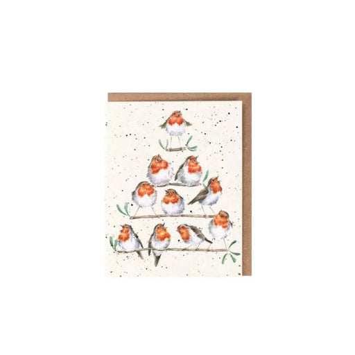 Wrendale 'Rockin' Robins' gift enclosure card with watercolour robins perched on winter branches and recycled kraft envelope