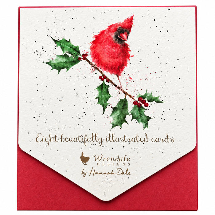 Wrendale Cardinal Christmas card pack featuring festive cardinal artwork by Hannah Dale, eight 4-by-6-inch cards