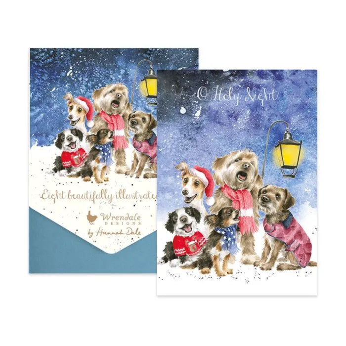 Wrendale O Holy Night Christmas card pack featuring a festive group of dogs