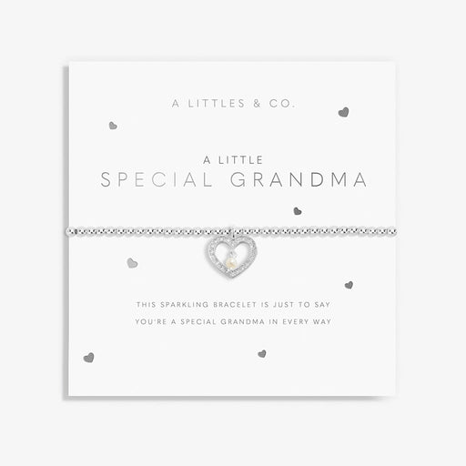 A Littles & Co A Little Special Grandma bracelet on keepsake card, silver beaded bracelet with heart charm and sentimental message