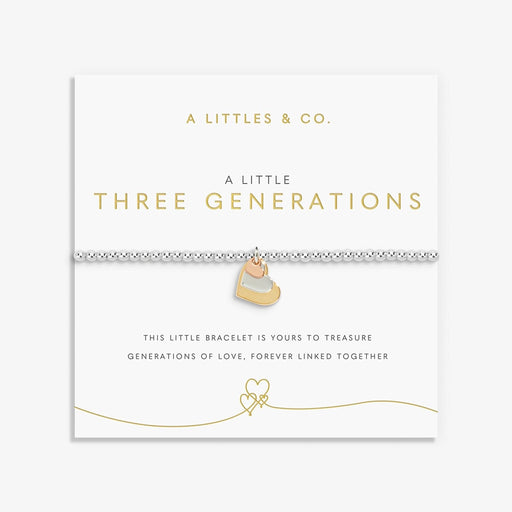 A Littles & Co. A Little Three Generations bracelet on sentiment card celebrating generations of love