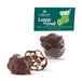 Abdallah Candies Lump of Coal pouch with dark chocolate–covered marshmallows, shown with whole and cut pieces.