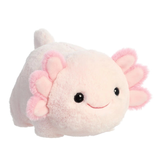 Aurora World Axel Axolotl plush toy in pastel pink with fluffy gills and smiling face