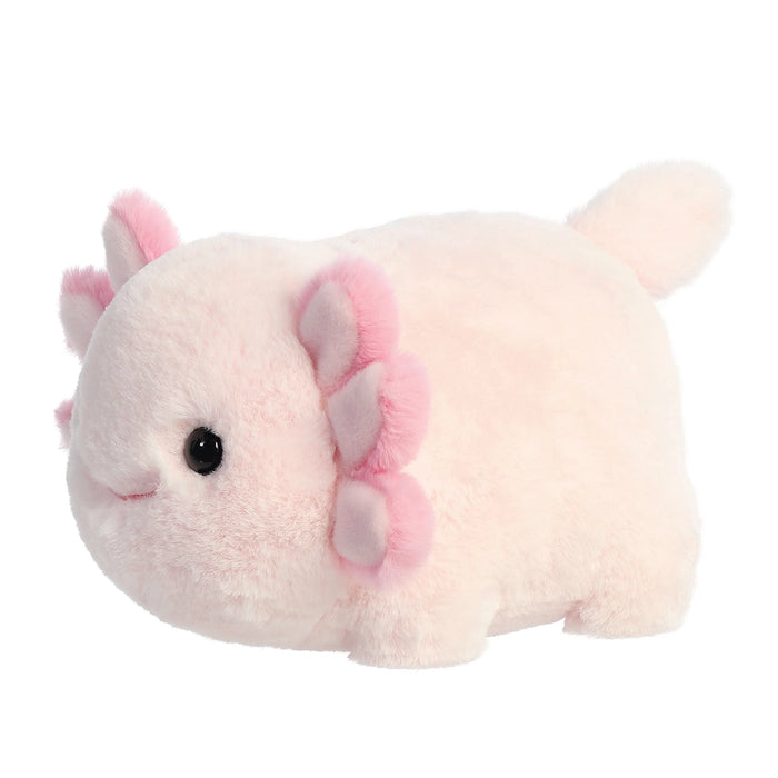 Soft pink Axel Axolotl plush toy by Aurora World with embroidered eyes and gill details