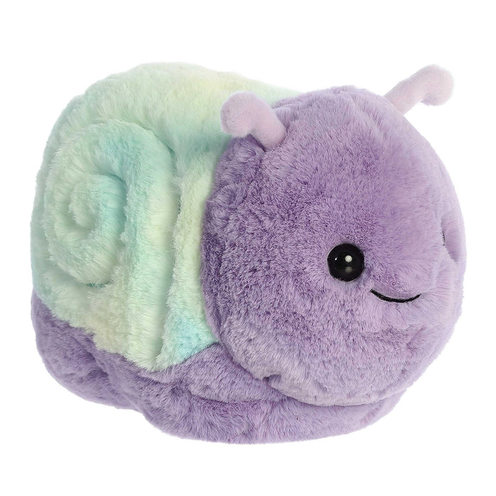 Side view of Emily Snail Spudster plush by Aurora World with pastel shell and rounded body