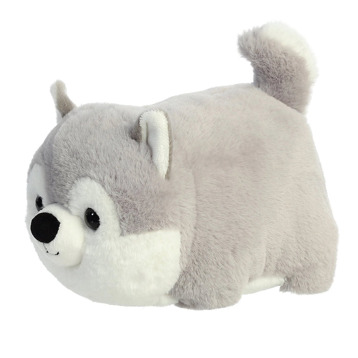 Side view of Aurora World Haze Husky plush with soft gray fur and cute expression