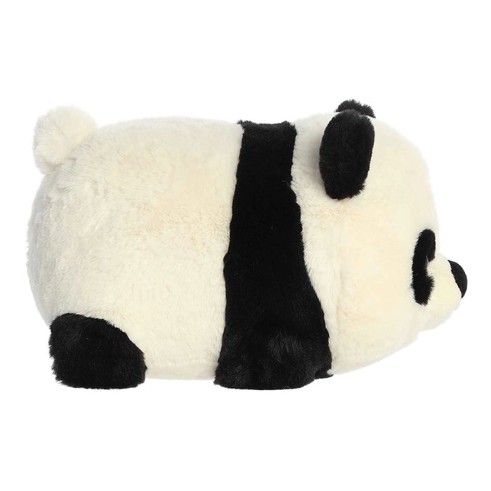 Aurora World Pei Panda plush side view showing rounded potato-shaped body and soft black and white fur