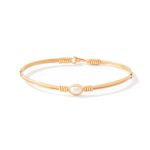 Pearl of My Heart 5.5-inch bracelet with sterling silver, 14K gold artist wire wraps, and a genuine white freshwater pearl.