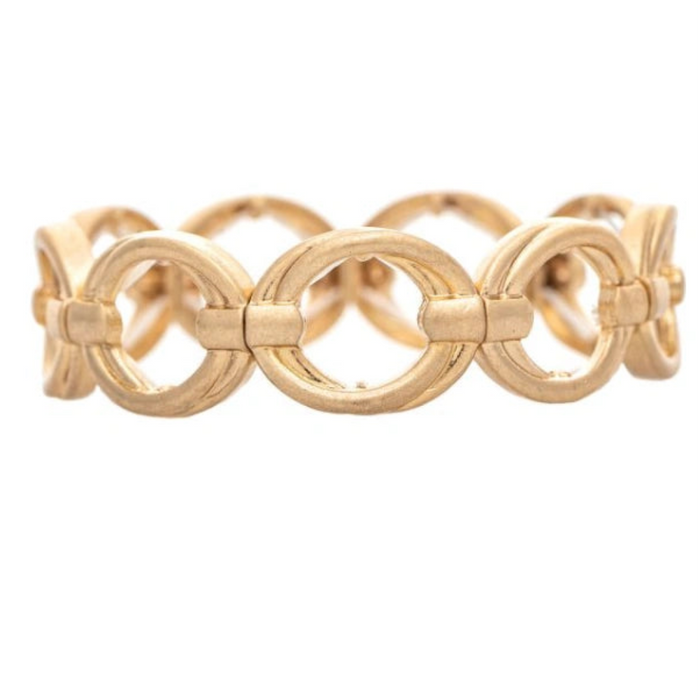 This Rain Jewelry Gold Open Layered Circles Stretch Bracelet features open gold-tone circles stacked in a layered design. 