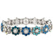 Rain Jewelry April Skies Silver Blue Hues Crystal Flower Stretch Bracelet featuring sparkling blue crystals, silver-tone flower accents, and a comfortable stretch-fit design.