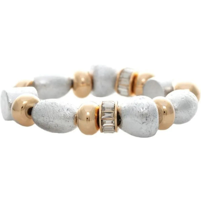 Rain Jewelry Two Tone Mixed Baubles Crystal Stretch Bracelet featuring sparkling crystals, mixed gold and silver-tone baubles, and a comfortable stretch-fit design.