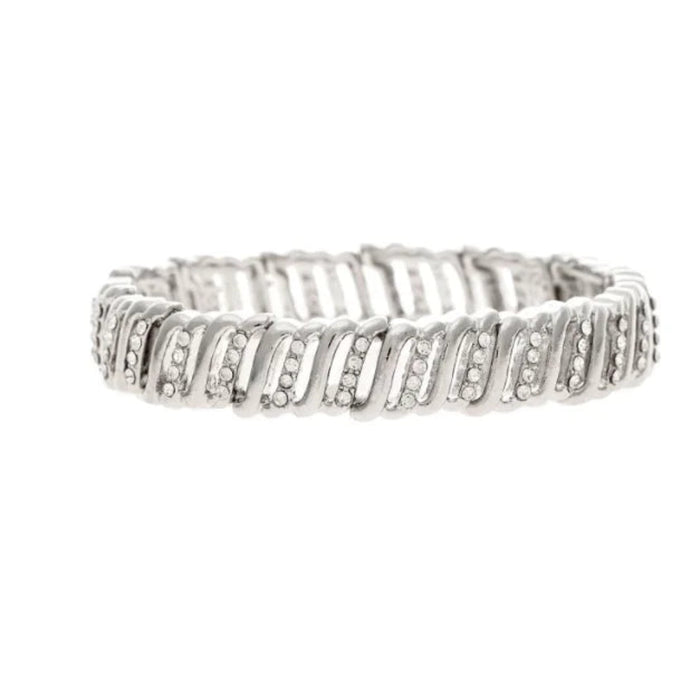 Rain Jewelry silver-tone stretch bracelet featuring clear crystal accents and decorative bar links.