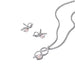 Jewelry set with necklace and earrings featuring pink pearl on a white background