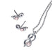 Silver jewelry set with butterfly-shaped earrings and a necklace on a white background