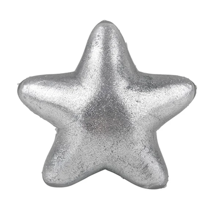 Silver star-shaped object on a white background