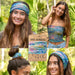 Full Boho Bandeau Headband in blue watercolor patchwork design.
