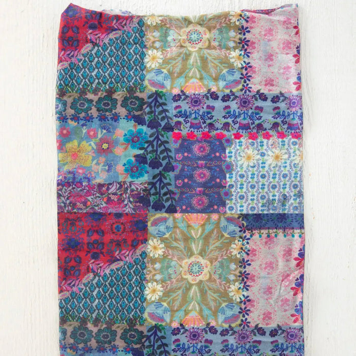 Full Boho Bandeau Headband featuring a colorful blue patchwork design.