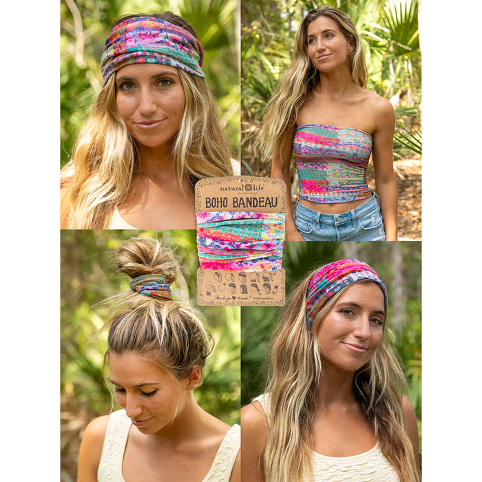 Natural Life : Full Boho Bandeau Headband - Pink Watercolor Patchwork