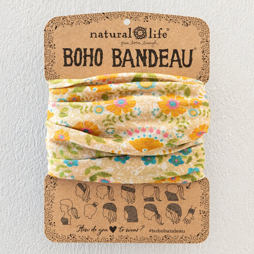 Natural Life Full Boho Bandeau Headband featuring a taupe mandala-inspired design